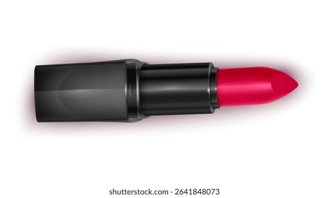 Close-up of a lipstick with a black tube and red lipstick