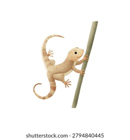 Closeup of lizard climbing vertically