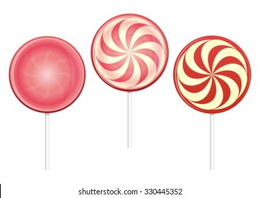 Closeup lollipops, candy. Vector illustration.