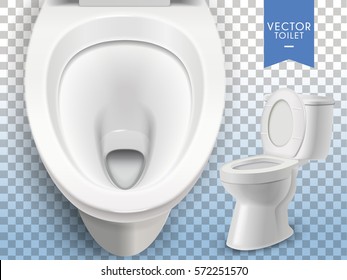 Closeup look at toilet mockup, white toilet in 3d illustration isolated on transparent background