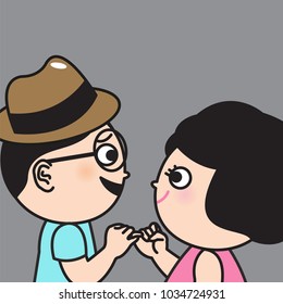 Closeup Lovely Couple Hands Hook Each Other's Little Finger. Making A Promise And Pinky Swear Concept Card Character illustration