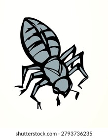 Closeup macro outline view small wild isolat white head leg sucker epidemy harm garden natur plant fauna life health care hygiene. Dark black line hand drawn biology logo dirty danger sick ill dust cimex bible Moses god egypt story cartoon art sketch