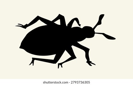 Closeup macro outline view small wild isolat white head leg sucker epidemy harm garden natur plant fauna life health care hygiene. Dark black line hand drawn biology logo dirty danger sick ill dust cimex bible Moses god egypt story cartoon art sketch