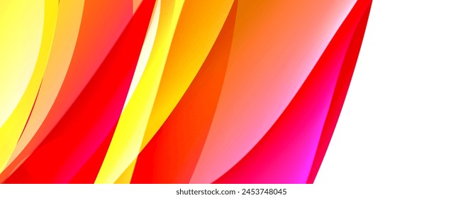 A closeup macro photography of a peach, carmine, and magenta petal of a flowering plant, creating tints and shades of red, yellow, and orange on a white background