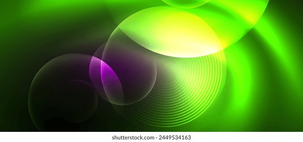 Closeup macro photography of a vibrant green leaf with glowing circles resembling a pattern. The liquid droplets on the plant create a mesmerizing art piece