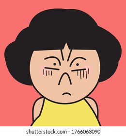 Closeup Mad Grumpy Girl Concept Card Character illustration
