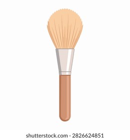 Close-up of a makeup brush with soft bristles and wooden handle, used for applying powders, blush, or foundation in beauty routines.