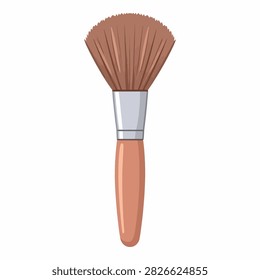 Close-up of a makeup brush with soft bristles and a wooden handle, used for applying foundation, blush, or powder in beauty routines.