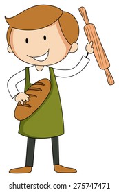 Closeup male baker with bread and roller