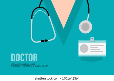 Close-up of a male doctor with lab coat in his office holding a clipboard. Doctor showing blank. Doctor with stethoscope. Medical advice. Vector illustration