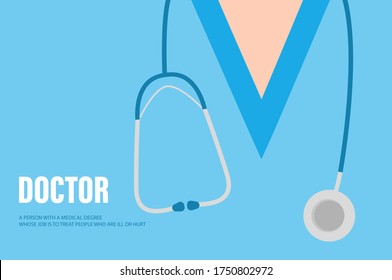 Close-up of a male doctor with lab coat in his office holding a clipboard. Doctor showing blank. Doctor with stethoscope. Medical advice. Vector illustration