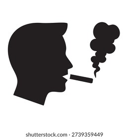 closeup man face exhaling thick clouds of smoke from a burning cigarette