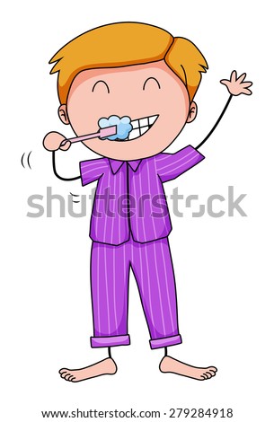Closeup man in his pajamas brushing teeth