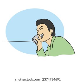 Closeup man talking on can phone illustration vector hand drawn isolated on white background 