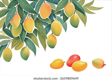 A close-up of a mango tree on a white background (vector)