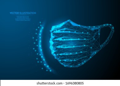 Close-up medical mask protects against infections of the virus, bacteria, air pollution. Virus influenza pandemic coronovirus COVID-19, SARS-CoV-2. Innovative medical technology. Vector illustration.