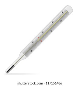 Close-up of a mercury thermometer. Illustration on white