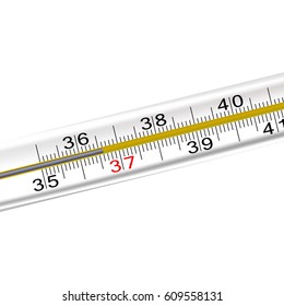Close-up of a mercury thermometer. Illustration on white
