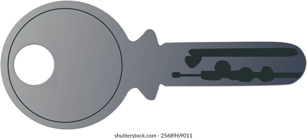 Close-up of metal door key against white background. Illustration made January 9th, 2025, Zurich, Switzerland.