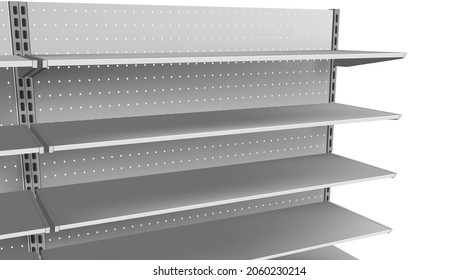 Closeup Metal Store Display Shelves For Product Promotion. EPS10 Vector