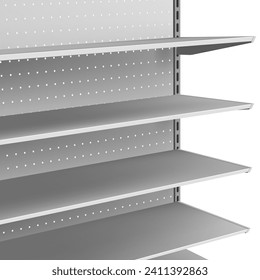 Closeup Metal Store Display Shelves For Product Promotion. EPS10 Vector