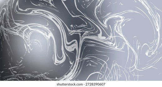Close-up de uma superfície líquida metálica com fluido, padrões de redemoinho e realces luminosos brilhantes.