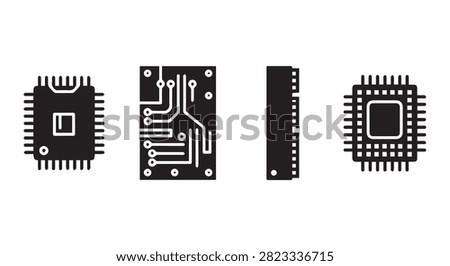 Close-up of microchips and circuit board components, showcasing electronic hardware used in computing and technology devices.