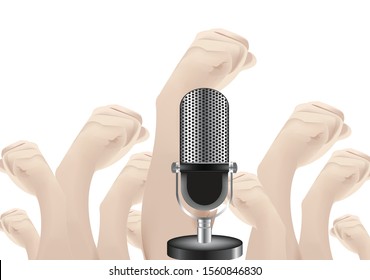 close-up microphone and fist-shaped hands