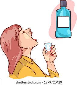 Close-up Of A Mid Adult Woman Sipping From A Mouthwash Cup