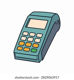 Close-up of a modern card reader device used for transactions at retail and service points, featuring a digital display and keypad.