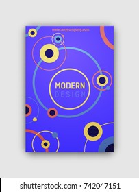 Closeup of modern design page with title in centerpiece and geometric shapes of circles and lines, vector illustration isolated on white