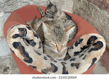 close-up mother cat and kittens