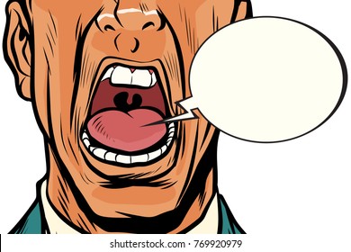 close-up mouth screams male, panic face. Pop art retro vector illustration