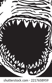 Close-up mouth with sharp teeth of  shark cover, vector illustration  for typography and design
