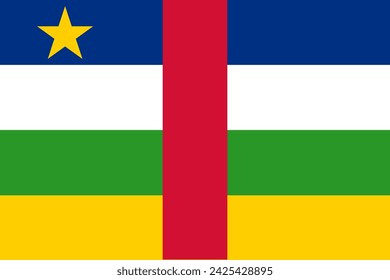 Close-up of national flag of African country of Central African Republic with yellow star and stripes. Illustration made February 14th, 2024, Zurich, Switzerland.