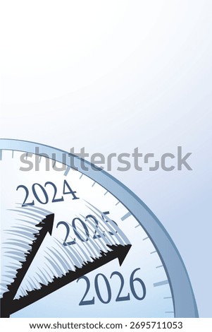 Closeup old 2025 late work chase age black tick flow wind date draw art design. Job busy race second logo icon sign white wall screen face round frame greet card cartoon art draw event idea text space