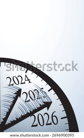 Closeup old 2025 late work chase age black tick flow wind date draw art design. Job busy race second logo icon sign white wall screen face round frame greet card cartoon art draw event idea text space