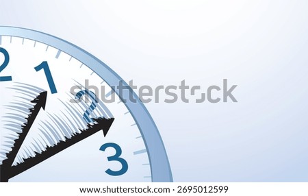 Closeup old age alarm tick flow wind date count line draw cartoon art icon. Close up view new year race anxiety crisis busy manage job white office wall round face second logo frame idea text space
