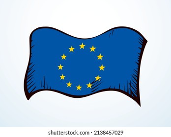 Closeup old gold yellow color europa land day war unity silk fabric textile cloth view wave wind circle shap sky text space. Hand drawn sketch line art elect liberty logo ensign label frame set design