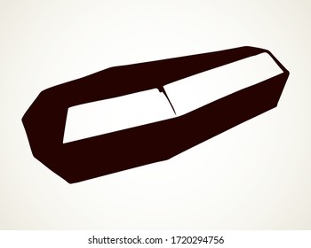 Closeup old nice closed morgue die chest crate. Light crypt text space. outline dark brown color hand drawn object pictogram emblem design. Retro art doodle cartoon contour print style. Close up view