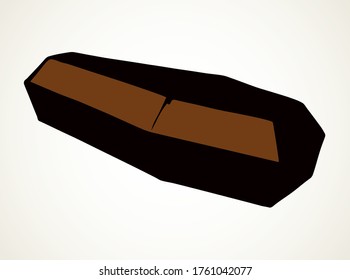 Closeup old nice closed morgue die chest crate. Light crypt text space. outline dark brown color hand drawn object pictogram emblem design. Art retro doodle cartoon contour print style. Close up view