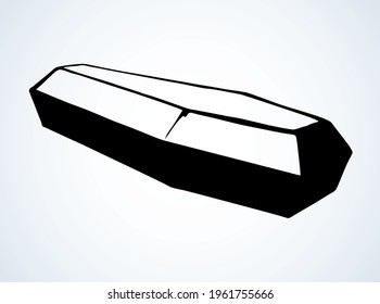 Closeup old nice closed morgue die chest crate. Light crypt text space. Outline dark brown color hand drawn object pictogram emblem design art retro doodle cartoon contour print style. Close up view