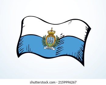 Closeup old retro blue color vintage pride glory land day war coat arm unity silk wave wind shape view sky text space. Hand drawn sketch line cartoon art sport unit elect ensign logo label frame badge