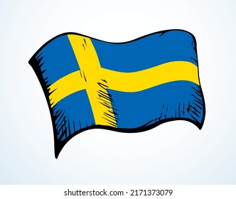 Closeup old retro blue yellow color stripe vintage eu land city pride day war unity silk wind wave shap view white sky text space. Hand drawn cartoon web art euro unit logo ensign label insignia frame