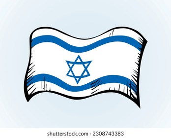 Closeup old retro color vintag holy Zion land jew union city day war unity silk fabric textile wave wind shap view sky text space. Hand drawn sketch line art Hebrew peace unit logo ensign label design