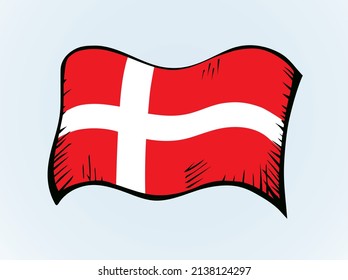 Closeup old retro color vintage official nordic history land day war unity silk fabric textile wave wind shap view sky text space. Hand drawn sketch line art peace ensign logo label set design element
