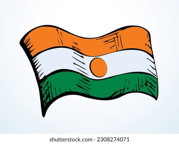 Closeup old retro green orange color vintage land pride labor day war unity silk wave wind shape view white sky sun text space. Hand drawn line cartoon web art liberty unit logo label insignia frame