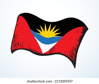 Closeup old retro red black color vintage south sea land St John city day war unity silk wave wind sun shap view white sky text space. Hand drawn cartoon web art unit sport elect logo label ensign set