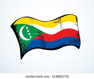 Closeup old retro red blue green color vintage land liberty day war unity silk textile wave wind stripe moon shape view sky text space. Hand drawn line art peace elect tourism sport ensign logo label