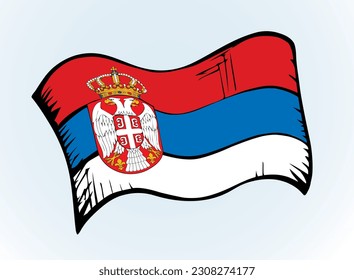 Closeup old retro red blue color vintage euro pride glory land day war arm unity silk wave wind shap view white sky text space. Hand drawn sketch line cartoon art eu peace elect logo label badge frame